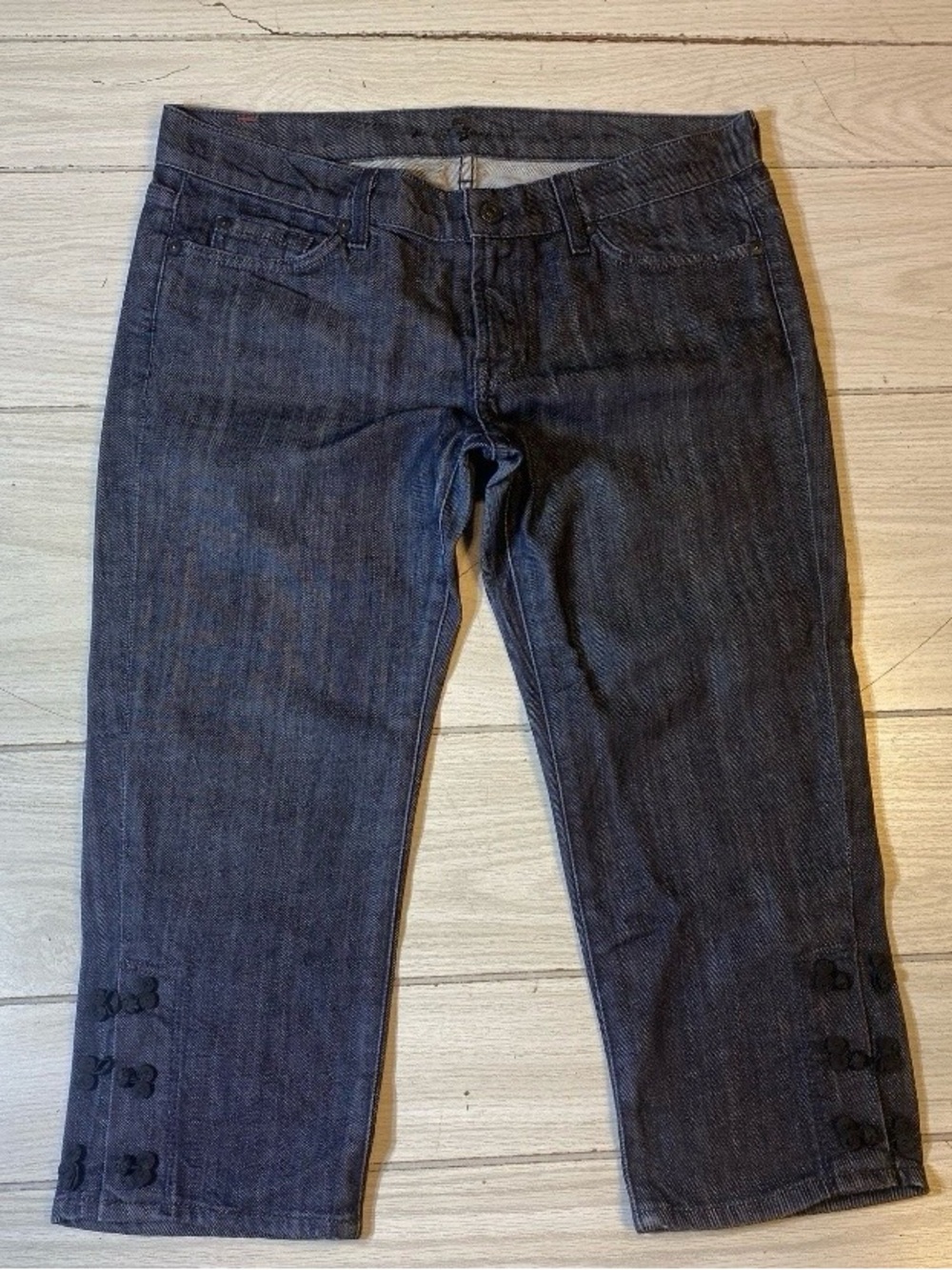 7 For All Mankind Roxy Crop Jeans Women's Size 30 Dark Wash Denim Button Detail